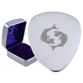 Pisces Zodiac Star Sign Steel Guitar Plectrum Pick Engraved in Box