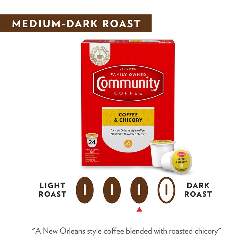 Community Coffee Coffee & Chicory 24 Count Coffee Pods, Medium-Dark