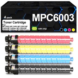 MP C6003 Toner Cartridges High Yield Compatible for Ricoh MPC6003 MP C4503 MP C5503 MP C4504 MP C4504ex MP C5504 MP C6004 MP C6004ex MP C6503 Printer(4 Packs,Magenta Black Cyan Yellow)