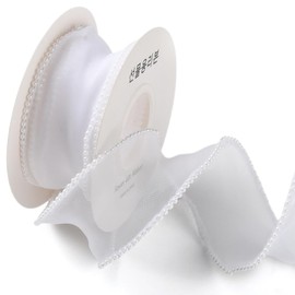CABODYALS {91) 5 cm White Organza Ribbon with Faux Pearl Edge Smooth Fishtail Ribbon Transparent Ribbons Bundle Rolls with Spool for Sewing Crafts Corsages Wedding Invitations