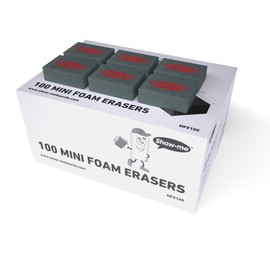 Show-Me Whiteboard Eraser Pack, Erasers For Drywipe Boards & Chalkboards in Schools, Versatile & Easy-To-Use Lightweight Whiteboard Rubber, Mini-Foam White Board Eraser For Classrooms - Black, 100PK