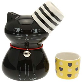 Kotobuki 120-603 Bohemian Black Cat Sake Set, Black