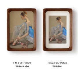 SoochART Walnut Wood Picture Frame,Picture 3.5x5 with Mat or 4x6 Without Mat,Standing Desk Photo Frame 4 by 6,Plexiglass,Tabletop or Wall Display