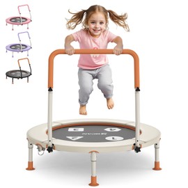 BCAN 36'' Toddler Trampoline, ASTM Certified-Foldable Mini Trampolines for Kids Ages 1-6, Adjustable Handle, Safety Pad & Foldable Legs, Baby Trampoline Indoor/Garden, Gift for Boy and Girl