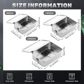 Umigy 3 Pcs Stainless Steel Food Containers Metal Bento Lunch Box Stainless Steel Food Storage Containers, Lockable Clips to Leak Proof, Reusable Dishwasher Snack Boxes for Work, Picnic (3 Sizes)