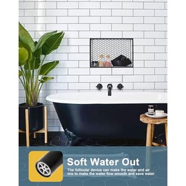 Wall Mount Tub Filler Matte Black, ARCORA Bathtub Faucet Long Spout Reach, 2 Cross Handles Wall Mounted Tub Faucet with Brass Rough in Valve Included