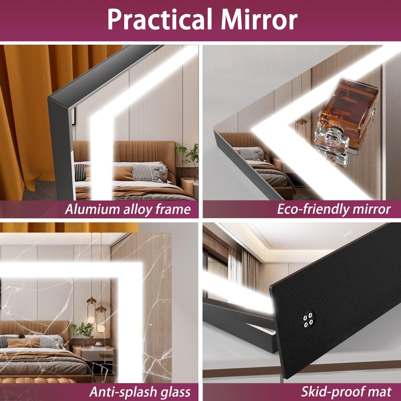 Hasipu Vanity Mirror with Lights, 24.2" x 19.7" LED Makeup