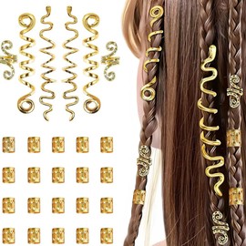 26pcs Gold Hair Accessories Set,Loc Hair,Gold Snake Hair Clips,Hair Jewelry for Women Braids,Festival Accessories Styling Decoration