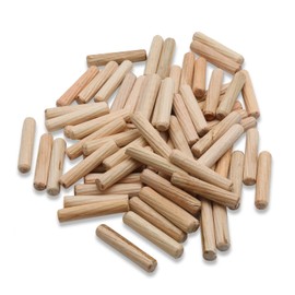 BokWin 100 Pack Wooden Dowel Pins 6mm x 30mm (Approx 1/4" x 1-1/5") Wood Fluted Dowels Rods Kiln Dried Fluted and Beveled, Hardwood Crafts Dowel Pegs