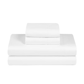 Feather & Stitch Softest 100% Cotton Sheets, 300 Thread Count Percale Weave Bedding, 16" Deep Pocket, Cooling Sheets, Breathable Bed Set, Hotel Premium Quality (Full, Sheet Sets, White)