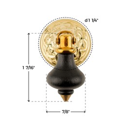 Small Victorian Era Ebony and Brass Drop Pull | Antique Cabinet Door, Dresser Drawer Hardware | Furniture Reproduction Hardware | UA-850-PSEB