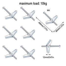 LONGHAO 15 x Spring Folding Dowel Hooks Ceiling Hooks Carbon Steel Hook Dowels Ceiling M4 Expansion Screws, Additional Screws, Hardware Toggle Screws for Ceiling Mounting, Wall Mounting, Hanging