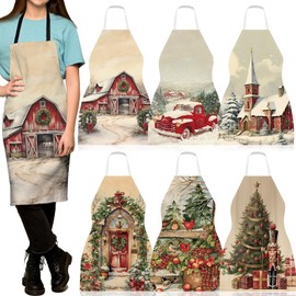 ZhowHoHo 6 Pcs Christmas Kitchen Aprons Vintage Xmas Aprons Christmas Gift Vintage Aprons Adjustable Aprons for Women Men Christmas Decorations Costume for Christmas Cooking BBQ Party Supplies