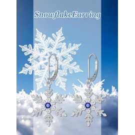 HPQQ 925 Sterling Silver Snowflake Earrings for Women White CZ Winter Snowflake Leverback Earrings Christmas Jewelry Gifts for Women