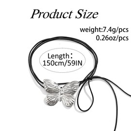 Sakytal Boho Long Choker Necklace Butterfly Layered Black Wrap Choker Necklaces Chain Party Prom Necklace for Women(Silver)
