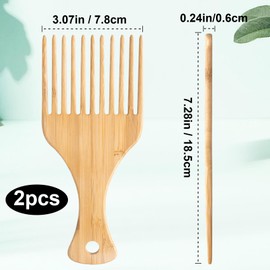 SmallCat 2pcs Natural Bamboo Beard Hair Pick, Anti-Static Hair Styling Comb, Afro Anti-Tangled Long Tooth Hair Lift Accessories for Men Women Long Wavy Curly Thick Hair