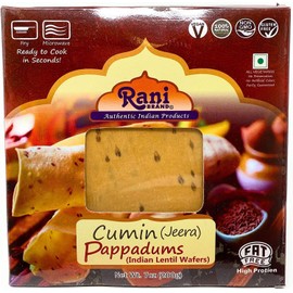 Rani Pappadums (Indian Lentil Wafer Snack) Jeera (Cumin) Papad 7oz (200g) Approximately 15pc, 7 inches ~ All Natural | Gluten Friendly | NON-GMO | Vegan | Indian Origin