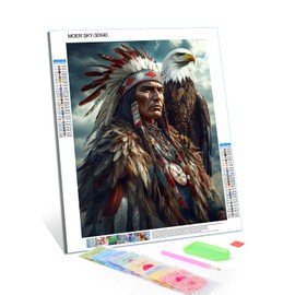 MOER SKY 5D Native American Diamond Art Kits for Adults 12x16 Inch DIY Round Full Drill Indians Diamond Paintings Gem Art for Beginners Home Wall Decor