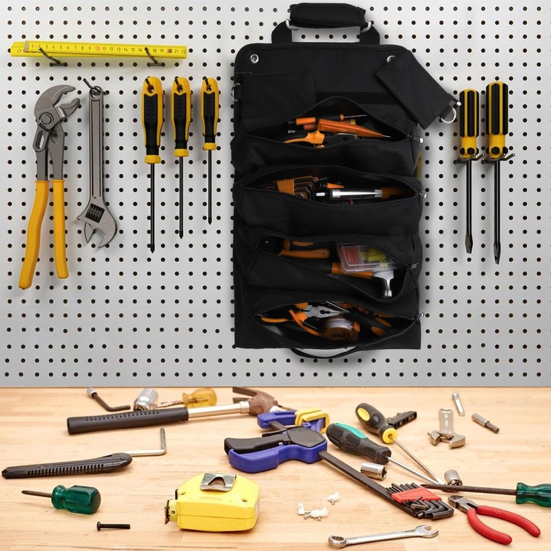 Tool Organizer Bag Foldable Roll Up Heavy Duty with 2