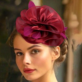 Flayem Fascinator Hats for Women Red Pillbox Hat with Veil Headband Tea Party Clip