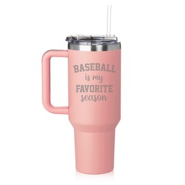 Daylor 40 oz Tumbler with Handle and Straw Lid Stainless Steel Insulated Travel Mug Cup Baseball Is My Favorite Season, Baseball Gift, Baseball Mom (Pink)