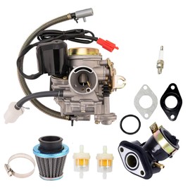 RYTIME GY6 150cc Carburetor Kit for 125cc 150cc Kazuma Taotao Roketa SunL Baja Moped ATV GoKart Scooter 4 Stroke Engines, 26mm PD24J Carb with Ignition Coil Starter Solenoid Relay CDI Throttle Cable