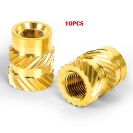 TECHZONE 10PCS M6 x 9 x 8 Brass Heat Set Threaded Inserts Knurled Nuts for 3D Printing