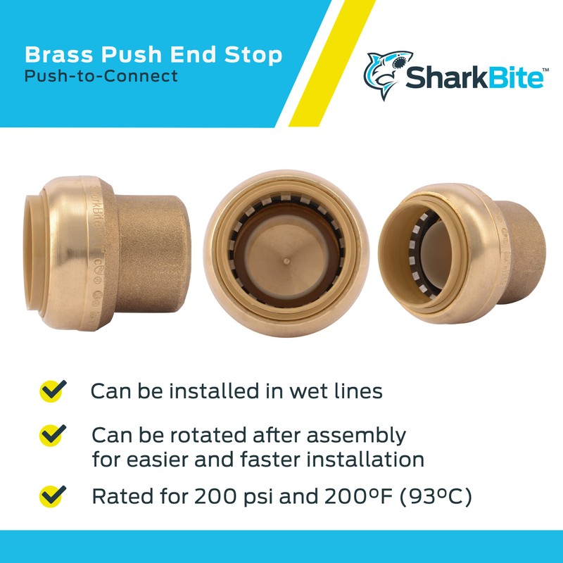 SharkBite 1 Inch Push Cap, Push to Connect Brass Plumbing