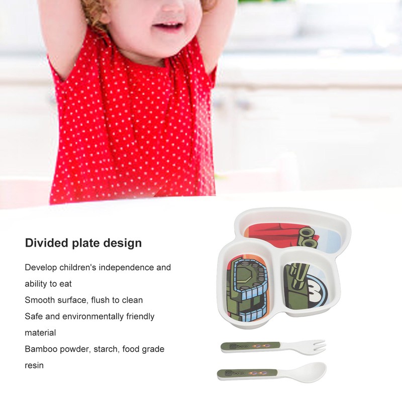 Children Tableware Set Cartoon Printed Unbreakable Divided Plate Toddler Eating