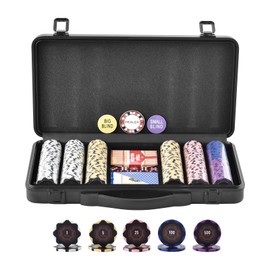 VEVOR Poker Chip Set, 300-Piece Poker Set, Complete Poker Playing Game Set with Carrying Case, Heavyweight 14 Gram Casino Clay Chips, Cards, Buttons and Dices, for Texas Hold'em, Blackjack, Gambling