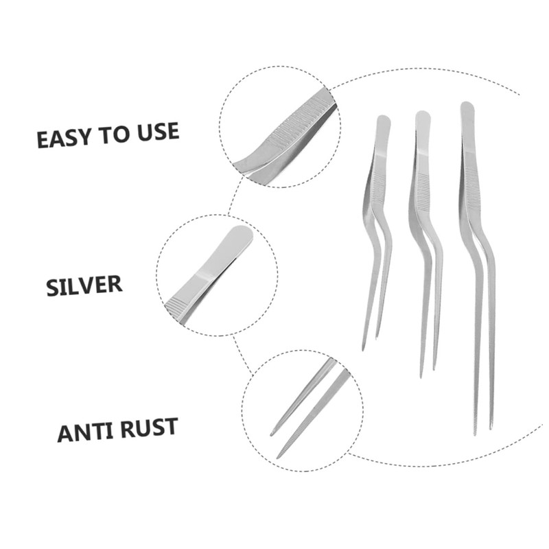 Alipis 2sets Professional Fish Bone Tweezer Tweezers Stainless Steel Clips