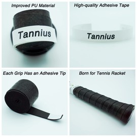 Tannius Tennis Racket Grip Tape, (6 or 9 Pack) Dry Feel Tennis Grips, Absorbent and Enhanced Tennis Overgrip (6-Pack Black)