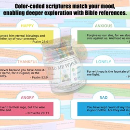Bible Verse Jar,Bible Verses in a Jar,God Read Prayer Read Me When Bible Verses Jar For Emotions and Feelings,Color Coded Bible Verses in a Jar Gifts,Bible Gifts For Women (1PCS)