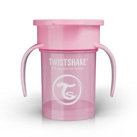 Twistshake 360 Cup Children's Learning Cup with Handles 230 ml, Sippy Cup Baby, Leak-Proof 360° Drinking Rim, BPA-Free, 6+ Months, Pastel Pink, 78928
