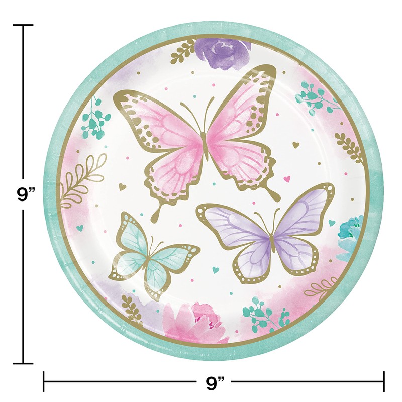 Golden Butterfly Paper Plates, 8 ct