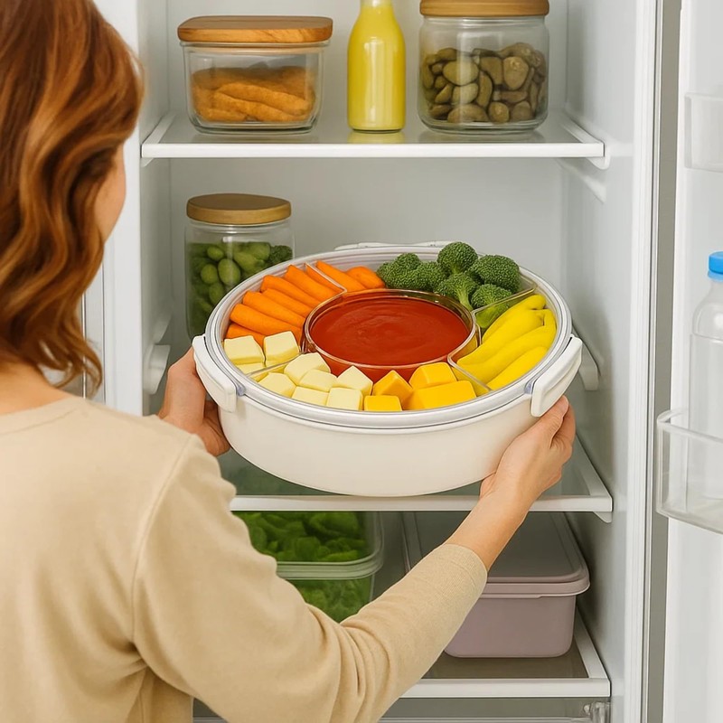 Lustroware Gourmet Palette Airtight 5-Compartment Round Serving Tray with Lid