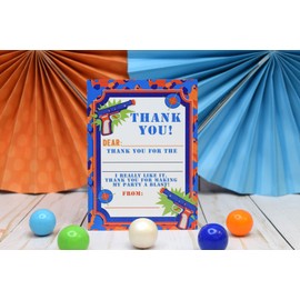 Dart Gun Themed Thank You Notes for Kids, Ten 4" x 5.5" Fill In The Blank Cards with 10 White Envelopes to match Invitations by AmandaCreation