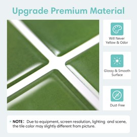 Commomy Thicker Green Peel and Stick Tiles- 10 pcs of 12" x 12" - 3D Adhesive Square Peel and Stick Tiles Backsplash for Kitchen, Bathroom, Removable, Waterproof, Vinyl Wall Tile