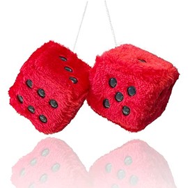 Pair 3” Red with White Dots Mirror Fuzzy Plush Dice,Red and White Soft Plush Car Decorative Hanging Ornament