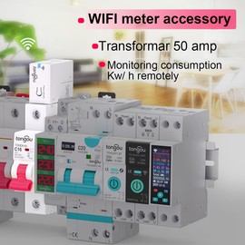 TONGOU Smart Energy Meter WLAN Smart Life, Consumption Reset and Data Export, Smart Life Electricity Meter Accessories (50A/100~240vac), with Split Core Current Converter (1 Piece)