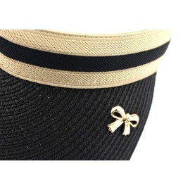 Olive-G Stylish Women's Straw Sun Visor, Cute, Ribbon Included, Black