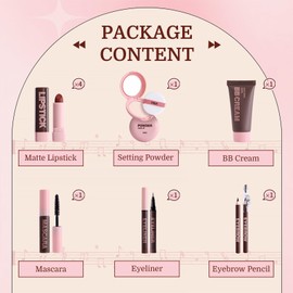 Make Up Set - Tragbares 9-Teiliges Schminkset Für Mädchen Damen - Matt Lippenstifte, Setting Powder, BB Cream, Wimperntusche, Eyeliner, Augenbrauenstifte Make-Up Sets Mit Aufbewahrungstasche