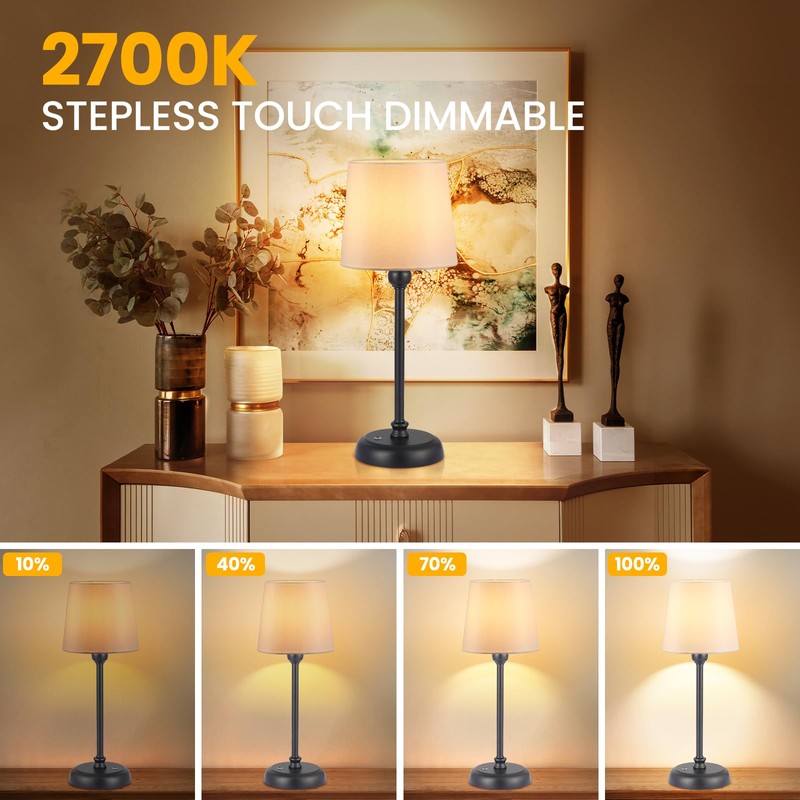 Small Cordless Table Lamp Touch Control, 6000mAh Battery Powered, Low