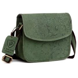 J. Wilson London Satchel Bag Women Leather Crossover 2 Litres (Distressed Green)
