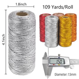 LEREATI Bakers Twine, Silver Twine for Gift Wrapping Thin Inelastic Christmas Twine, Decorative Metallic Glitter Twine String for Crafts, Packing Materials, Gift Tags