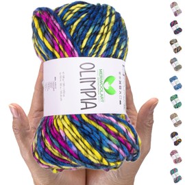 MeriWoolArt Merino Wool for Knitting - 100 m Multicoloured Thick Soft Merino Wool for Knitting for Sweater Jackets - XXL Hand Knitting Wool - Voluminous DIY Wool for Scarves Blankets Scarves Gifts