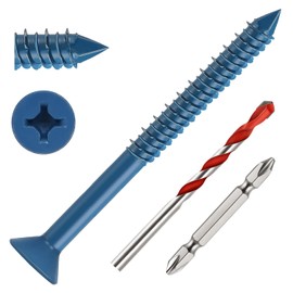 3/16" x 3-1/4" Concrete Screws, 50 PCS Blue Flat Head Screw Anchor with Drill Bit and Screwdriver Bit, for Masonry, Cement, Block, Brick or Stucco