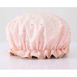 3 Pcs Double Layer Shower Cap, KUAOOAUK Waterproof Elastic Bath Cap, Reusable Shower Hats with Soft Ruffled Edge for Women Girls Shower Spa Salon（Pink/Green/Purple）