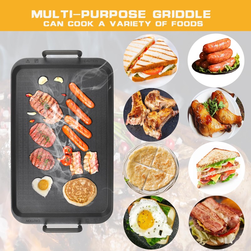 Non-Stick Aluminum Stove Top Flat Griddle, Warp-Resistant Double Burner Griddle