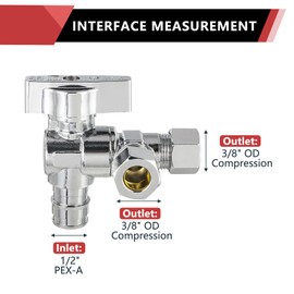 (Pack of 2) EFIELD Dual Outlet Angle Stop Valve, Quarter Turn, 1/2" Expansion F1960 Pex-A Inlet x (3/8 inch x 3/8 inch) Compression Outlets, Chrome Plated Brass
